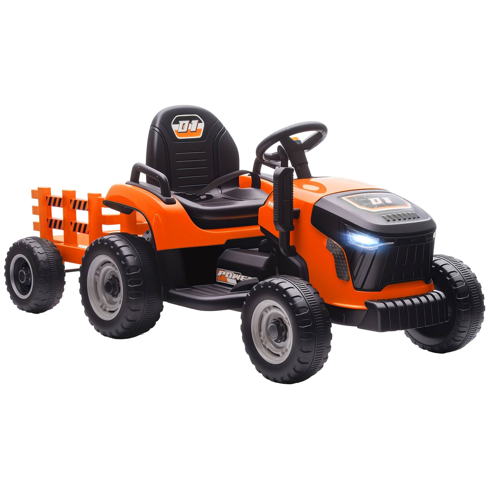 Sans Marque - Tracteur électrique enfants avec remorque amovible, voiture électrique enfants, télécommande 2,4G, 139x58x55cm, orange - Image 1
