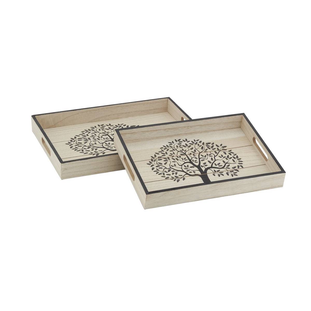 Aubry Gaspard - Plateaux rectangulaires en bois naturel Arbre de vie (Lot de 2) - Image 1