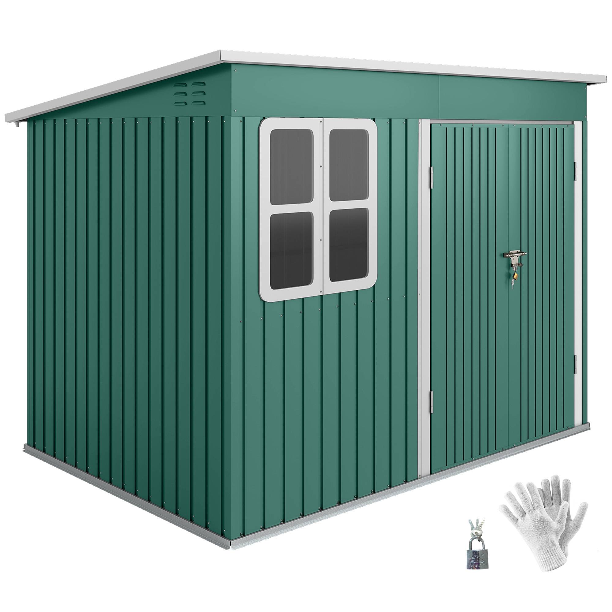 Sans Marque - Abri jardin métallique outils fenêtre large porte 260x177x190 cm vert - Image 1