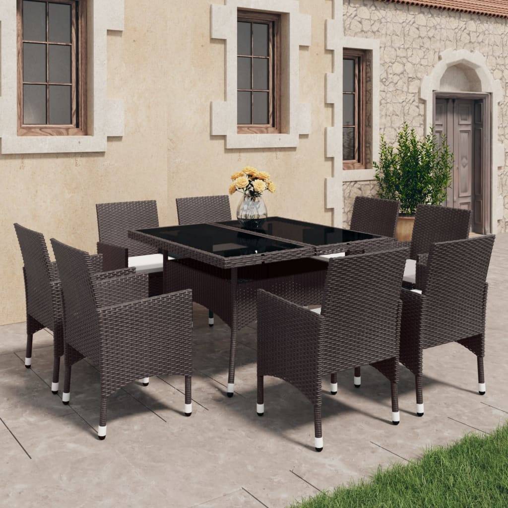 Vidaxl - Ensemble à manger de jardin 9pcs Résine tressée et verre Marron vidaXL 3058341 - Image 1