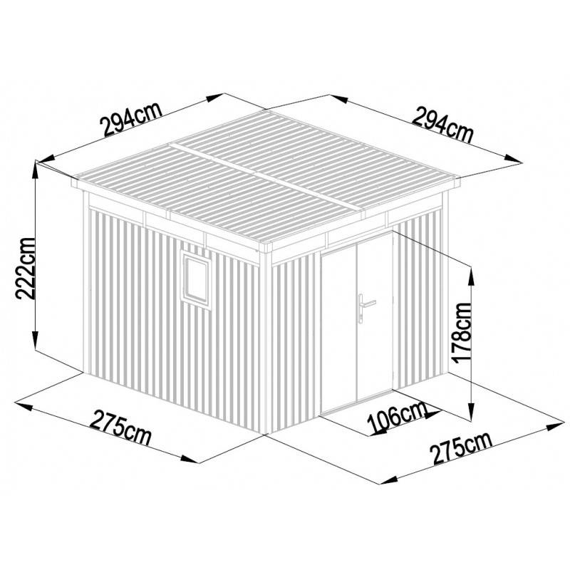 X-Metal - Abri de jardin 8,64m² acier galvanisé toit plat fenêtres Kosto X-Metal gris kit d'ancrage inclus - Image 7