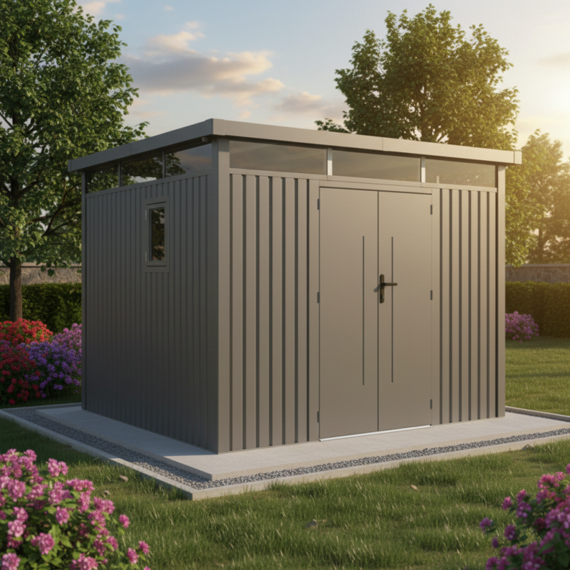 X-Metal - Abri de jardin 8,64m² acier galvanisé toit plat fenêtres Kosto X-Metal gris kit d'ancrage inclus - Image 1