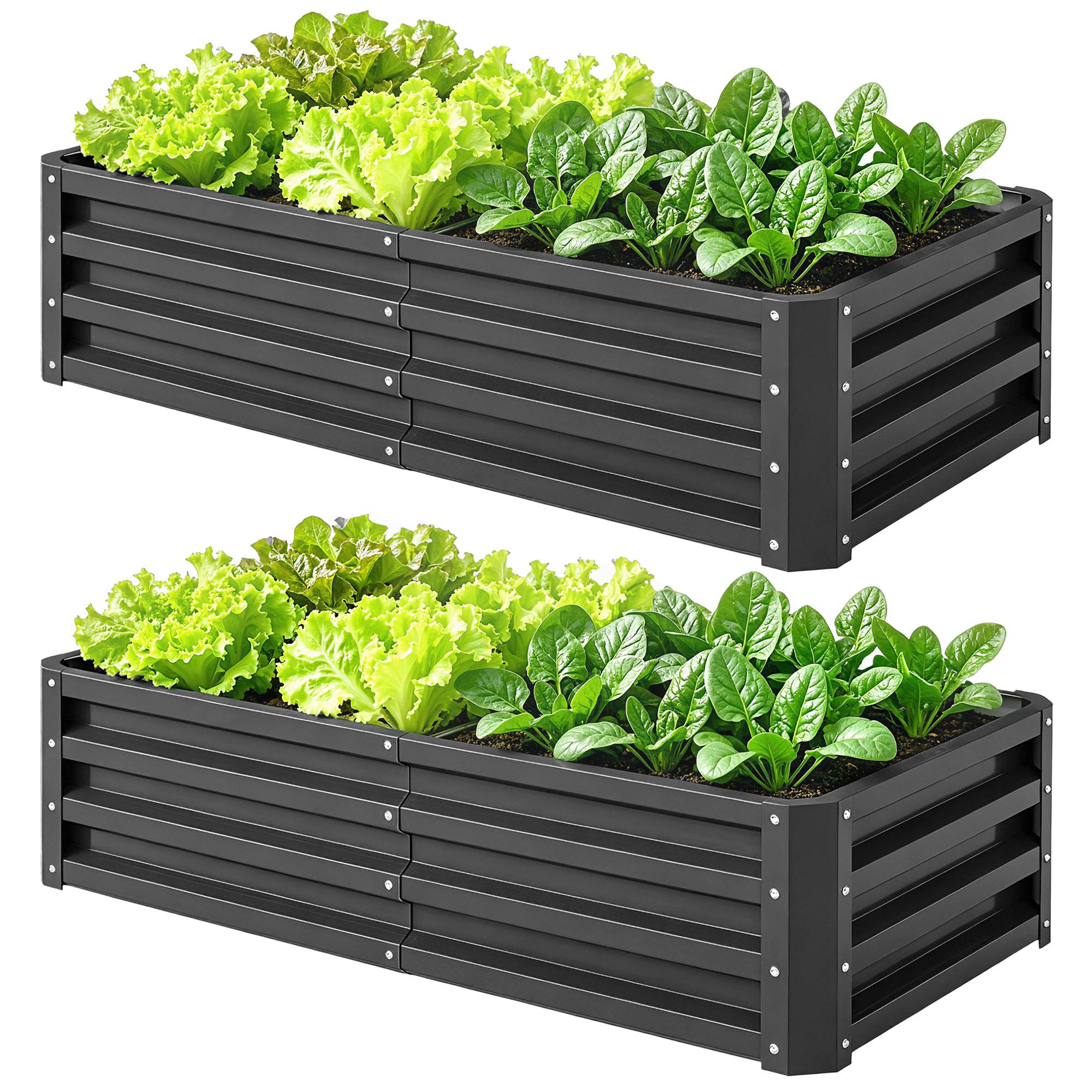 Sans Marque - Lot 2 carrés potagers jardin rectangulaire tôle acier ondulée 120x60x30,5 cm gris - Image 2