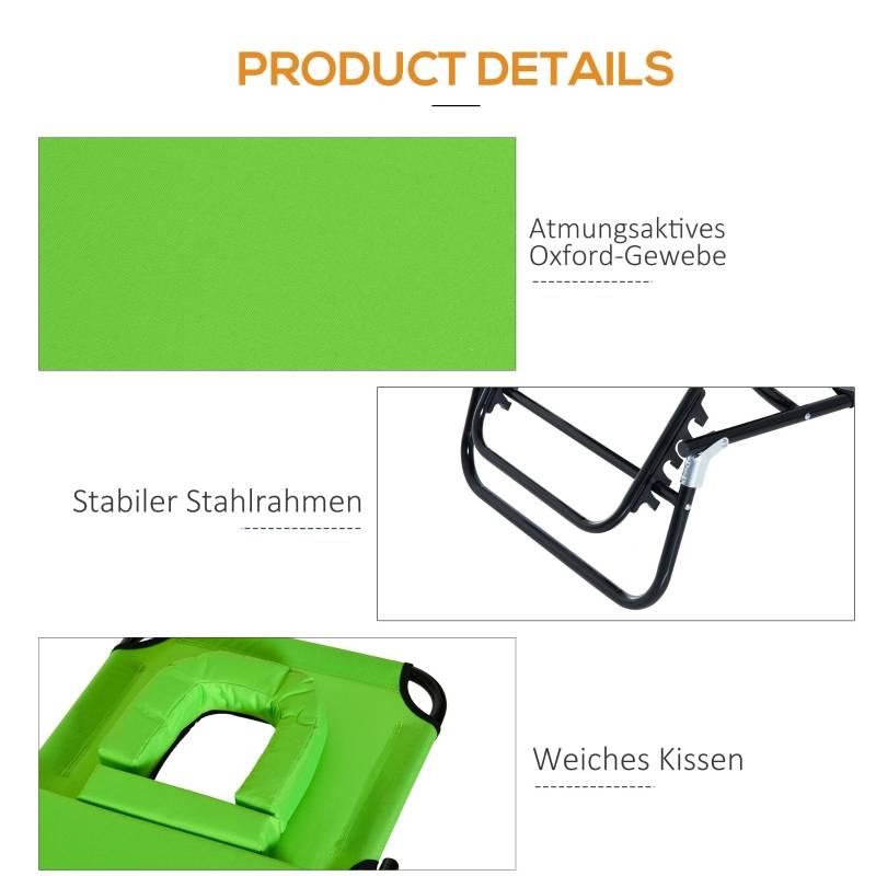 Bain de soleil pliable avec trou visage acier jardin dossier réglable vert 190x56cm - ComfortXL Outdoor Living - Image 5