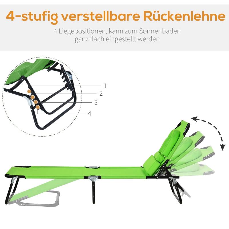Bain de soleil pliable avec trou visage acier jardin dossier réglable vert 190x56cm - ComfortXL Outdoor Living - Image 3