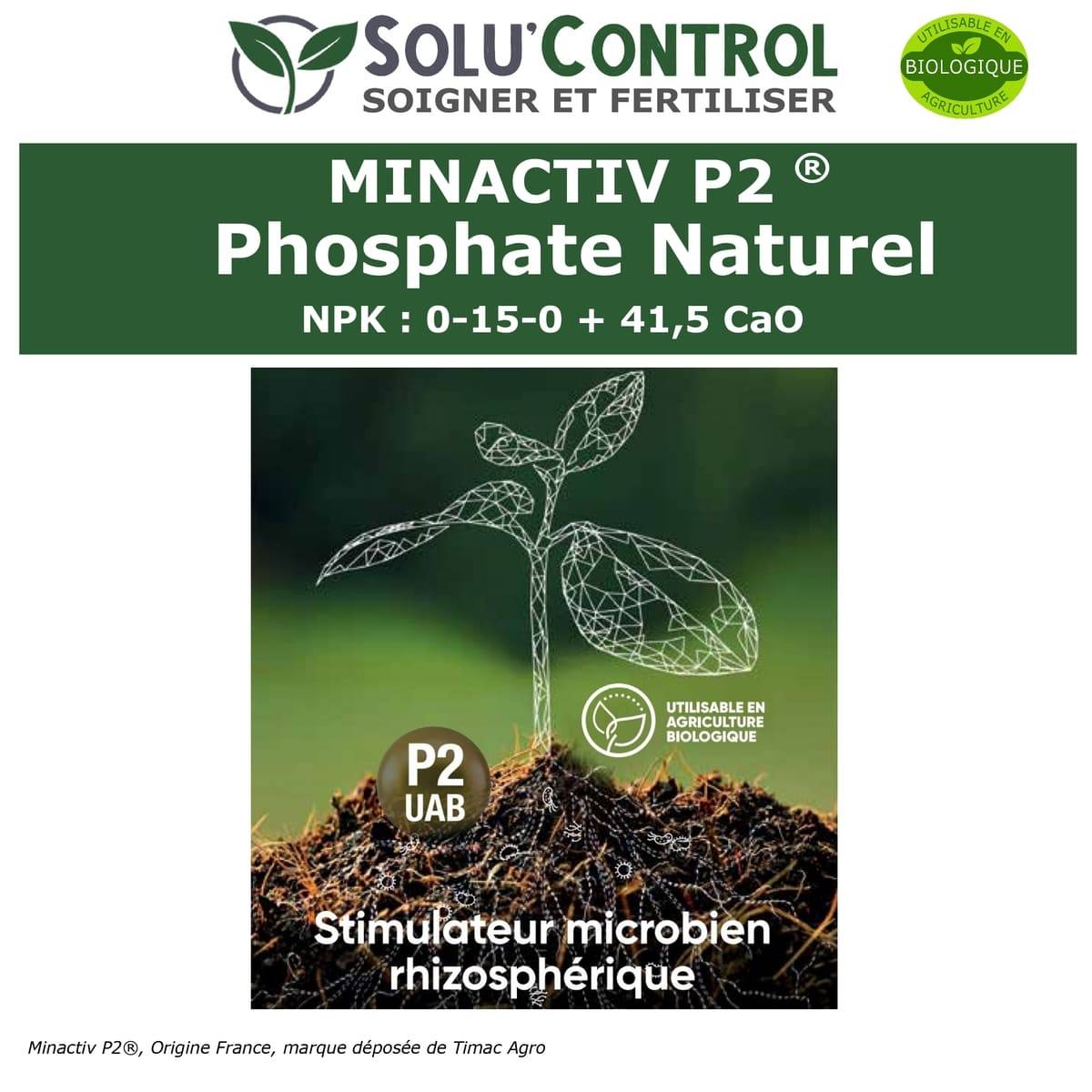 SOLU’CONTROL - 500 g de Minactiv P2® – Engrais phosphate naturel – Avec Calcimer® marin et stimulateur microbien – Racines solides, gazon dense - Image 4