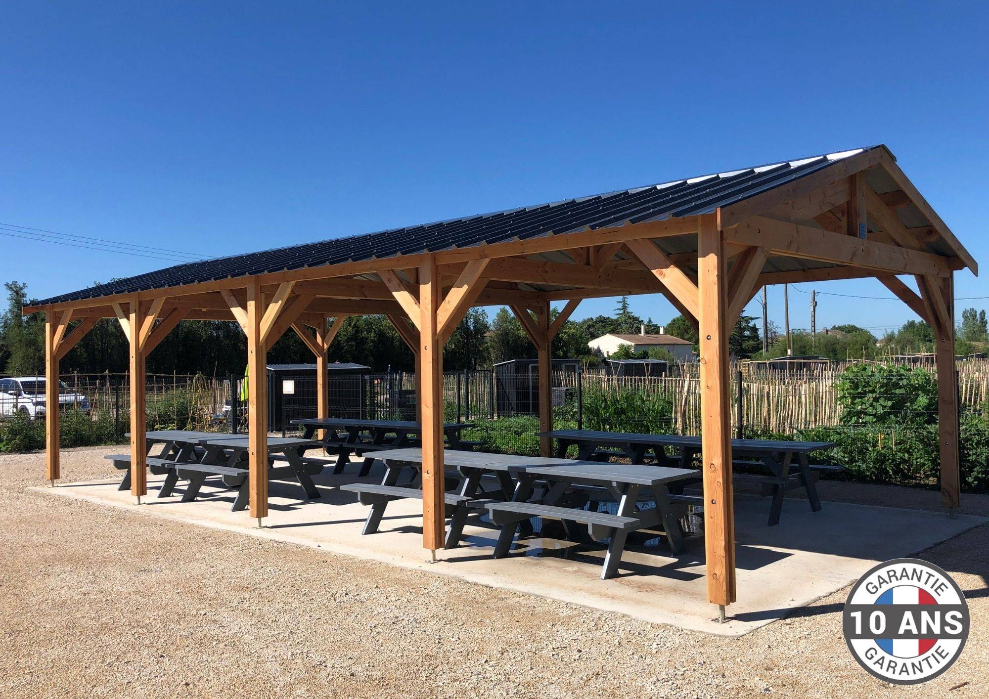 Cpbf Charpentes - Carport  deux pentes 400cmx1250cm, bois DOUGLAS Français  (Charpente en bois-auvent-abri voiture),  50 m². Garantie 10 ans