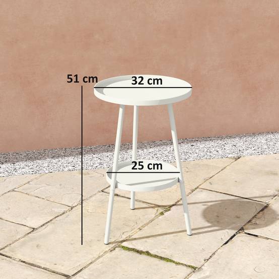 Sans Marque - Table jardin ronde 2 niveaux rebords surélevés plateau inférieur intérieur extérieur Ø32x51 cm blanche - Image 5