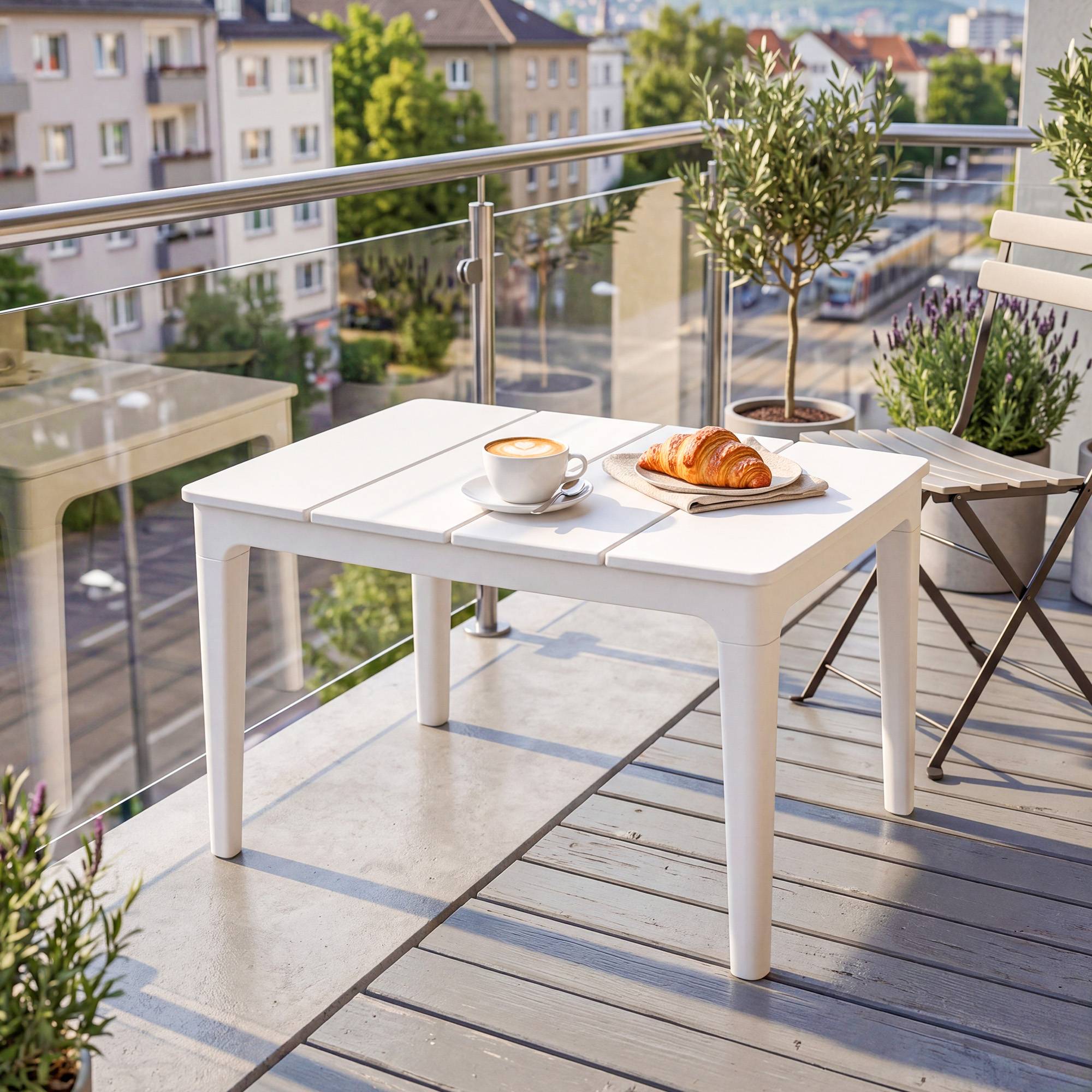 Table basse de jardin, 70 x 53 x 39 cm, blanc crème - Image 4