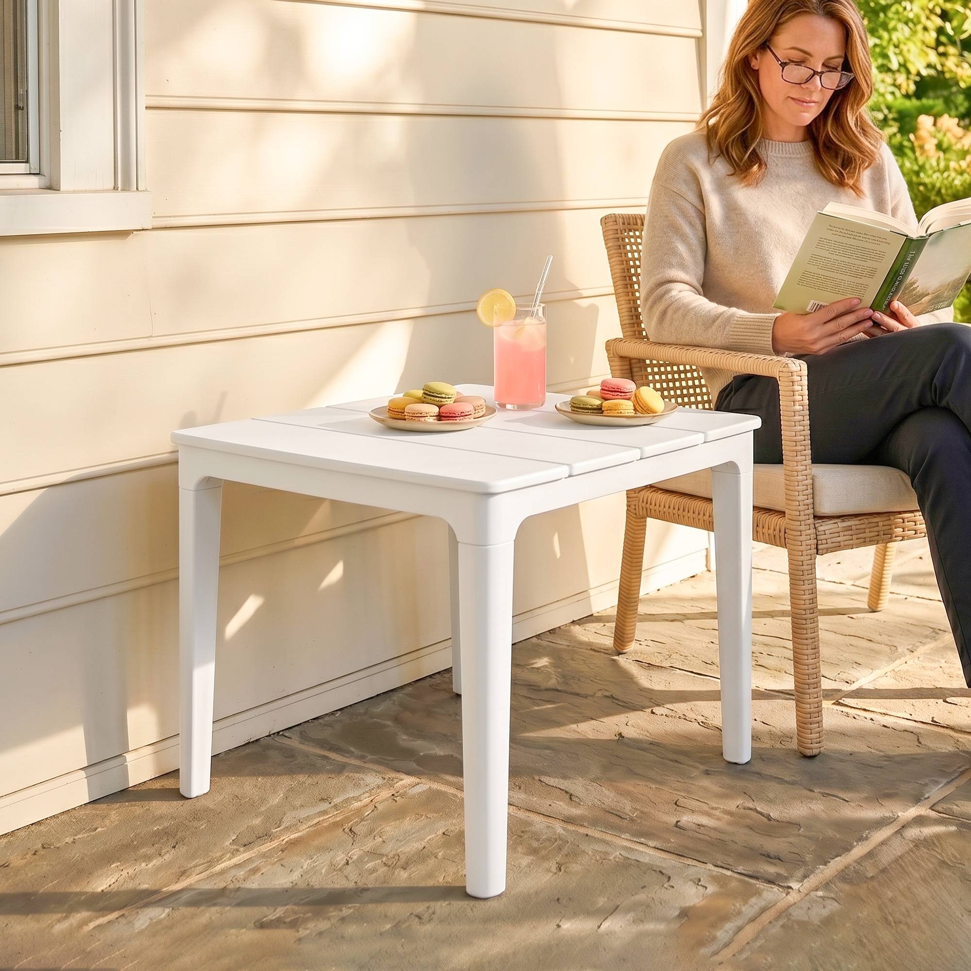 Table basse de jardin, 70 x 53 x 39 cm, blanc crème - Image 9