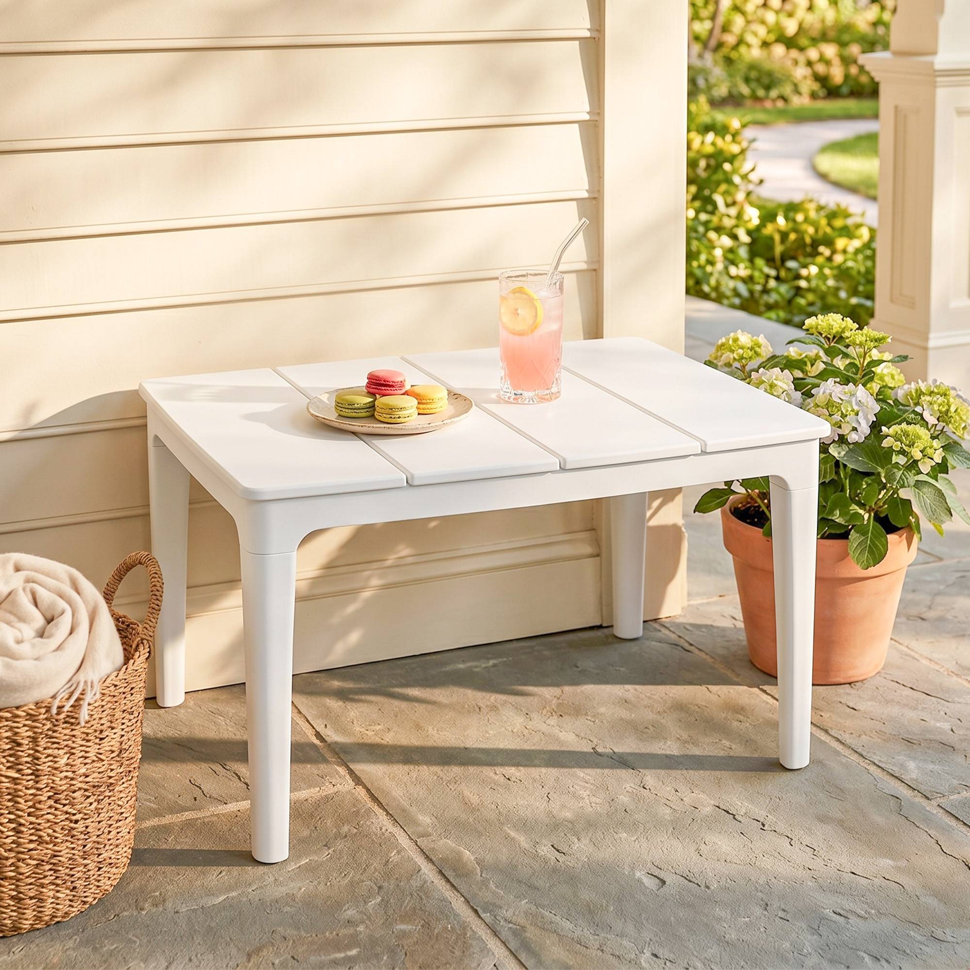 Table basse de jardin, 70 x 53 x 39 cm, blanc crème - Image 3