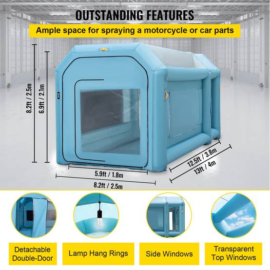 VEVOR Cabine peinture voiture 4x2.5x2.5m, tissu Oxford PVC, souffleurs 680W+330W, tente tunnel. - Image 4