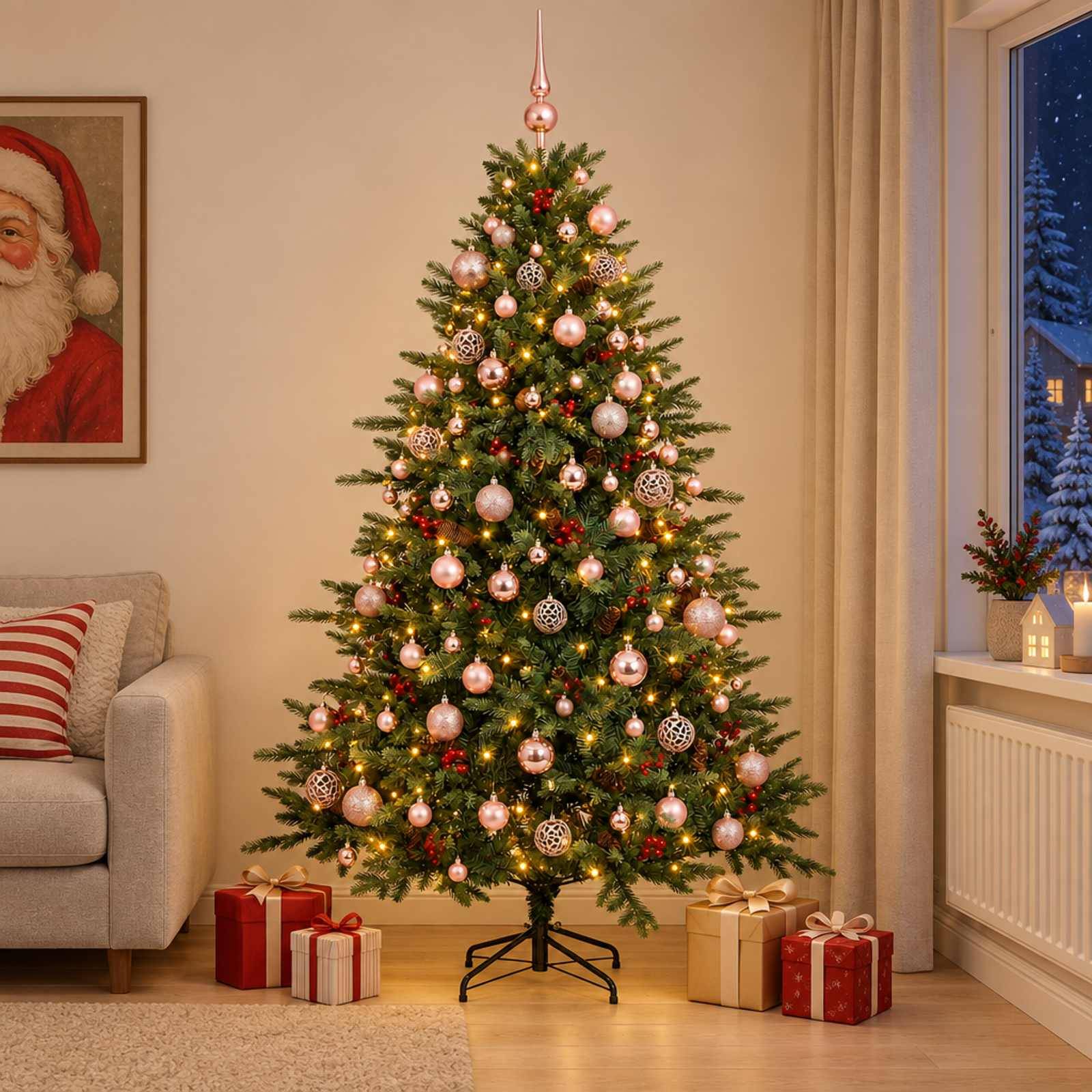 Vidaxl - Sapin de Noël artificiel avec boules 180 cm 300 LED Blanc chaud vidaXL 3466675 - Image 4