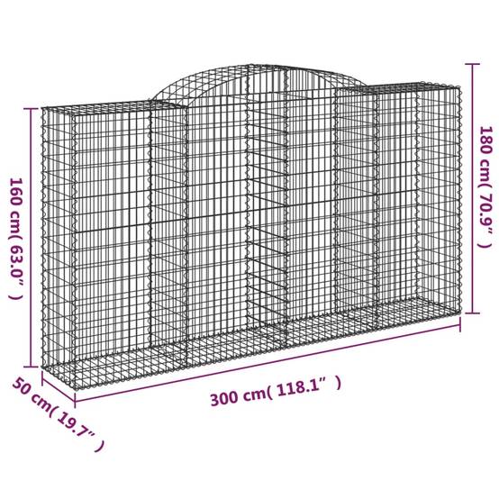 Vidaxl - Paniers à gabions arqués 9 pcs 300x50x160/180 cm fer galvanisé vidaXL 3146762 - Image 3