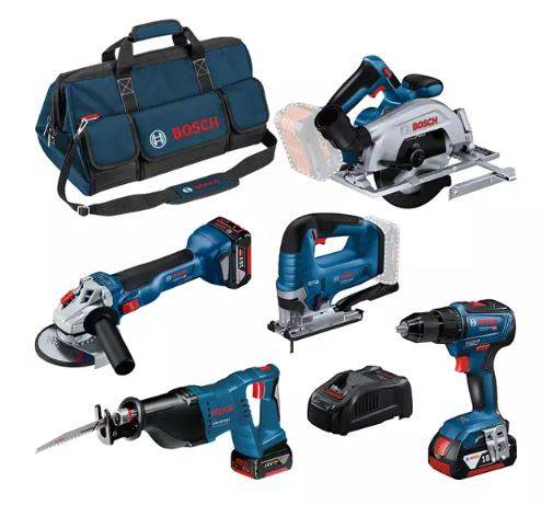 Bosch - Pack de 5 outils 18V (GSR55 + GKS57 + GWS10 + GST + GSA) + 3 batteries 4Ah + chargeur + sac - BOSCH - 0615990N39 - Image 1