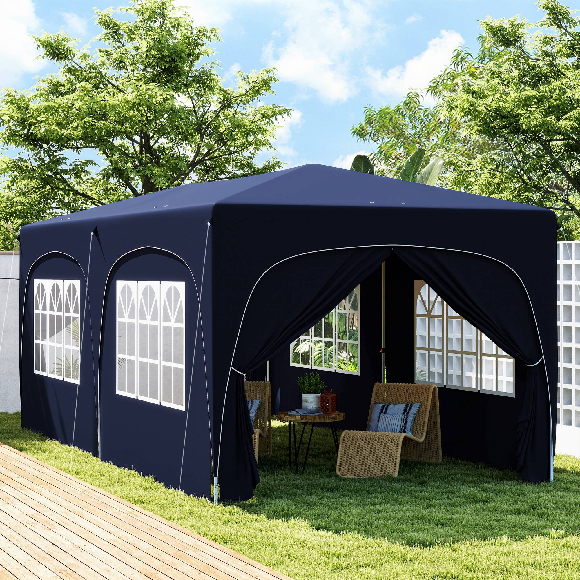 Tonnelle bleu foncé 3x6 m avec panneaux latéraux UPF50+, abri design sobre pour terrasse pratique et grand format - Image 3