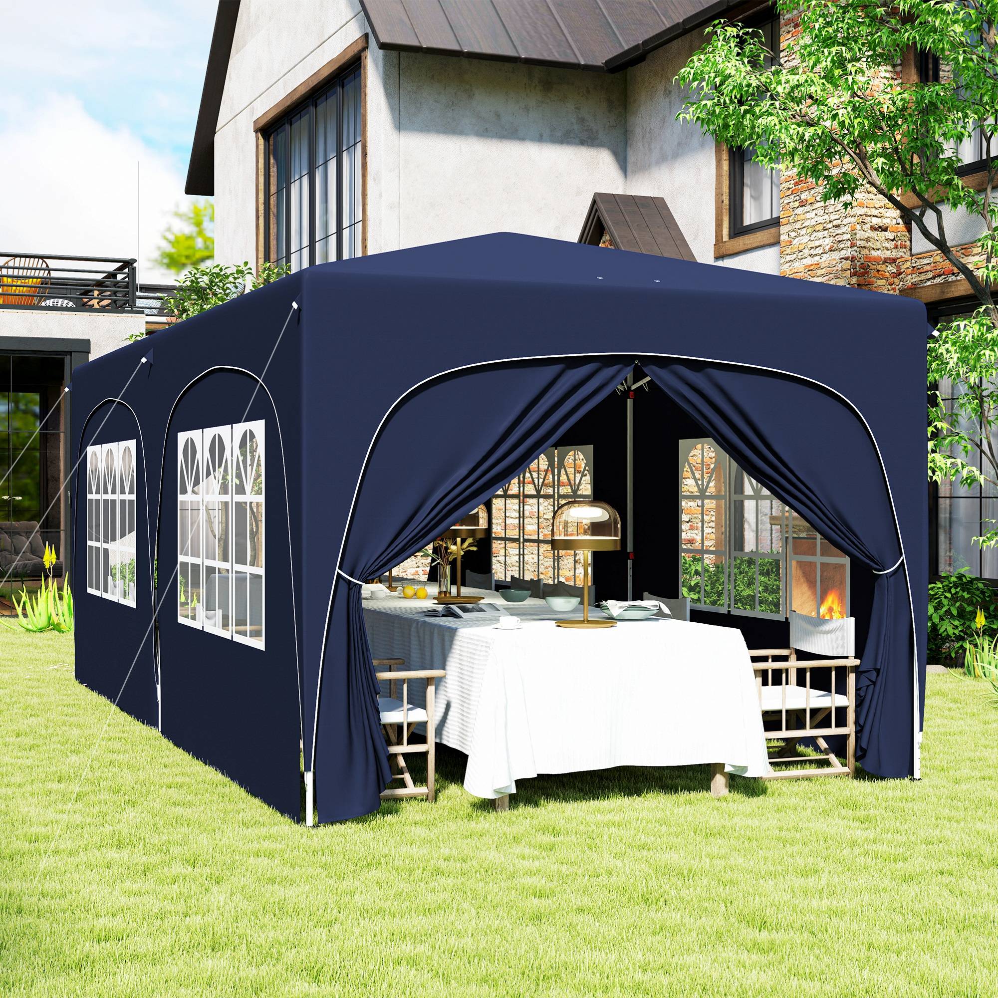 Tonnelle bleu foncé 3x6 m avec panneaux latéraux UPF50+, abri design sobre pour terrasse pratique et grand format - Image 4