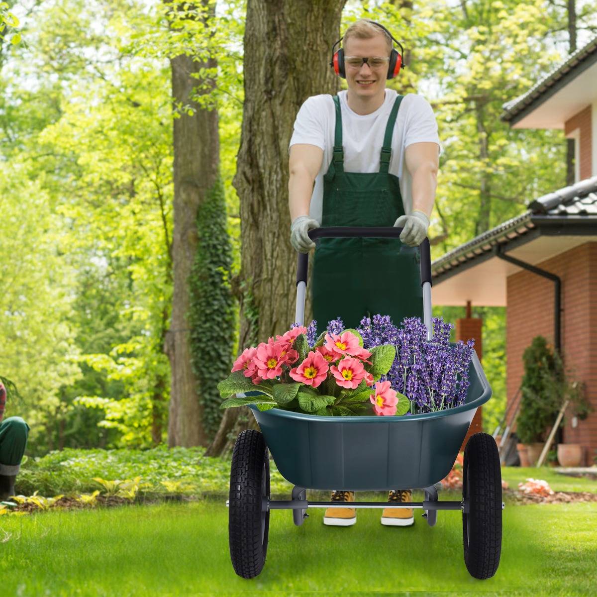 Maison Chic - Brouette de Jardin 2 Roues Brouette de Jardin Résistante en Fer avec Pneus Ø35cm Charge Max 100KG pour Jardinage/Maçonnerie Vert - Image 3