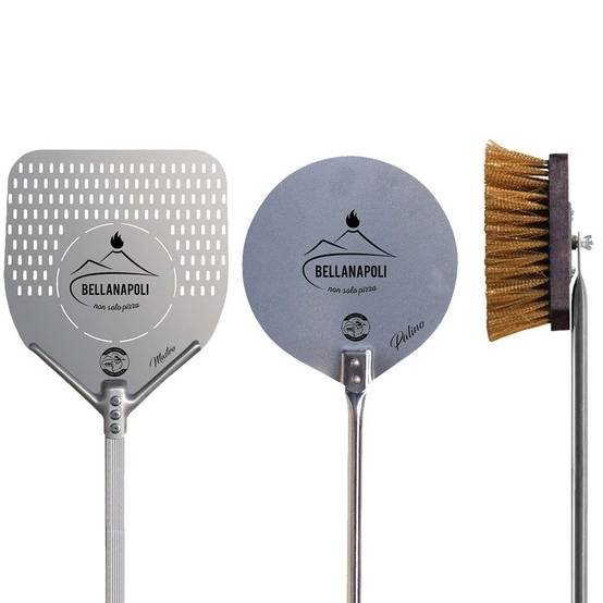 Set de 2 pelles a pizza 33 x 33 cm et Ø 22 Cm + Brosse Manche 150 cm Qualité BellaNapoli - Image 1