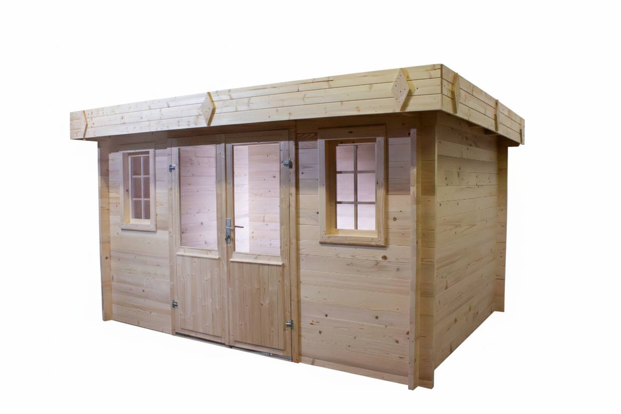 Habrita - Abri Madriers bois massif - 42 mm- surface extérieur 12,32 m2  - Toit plat - bac acier - Image 4