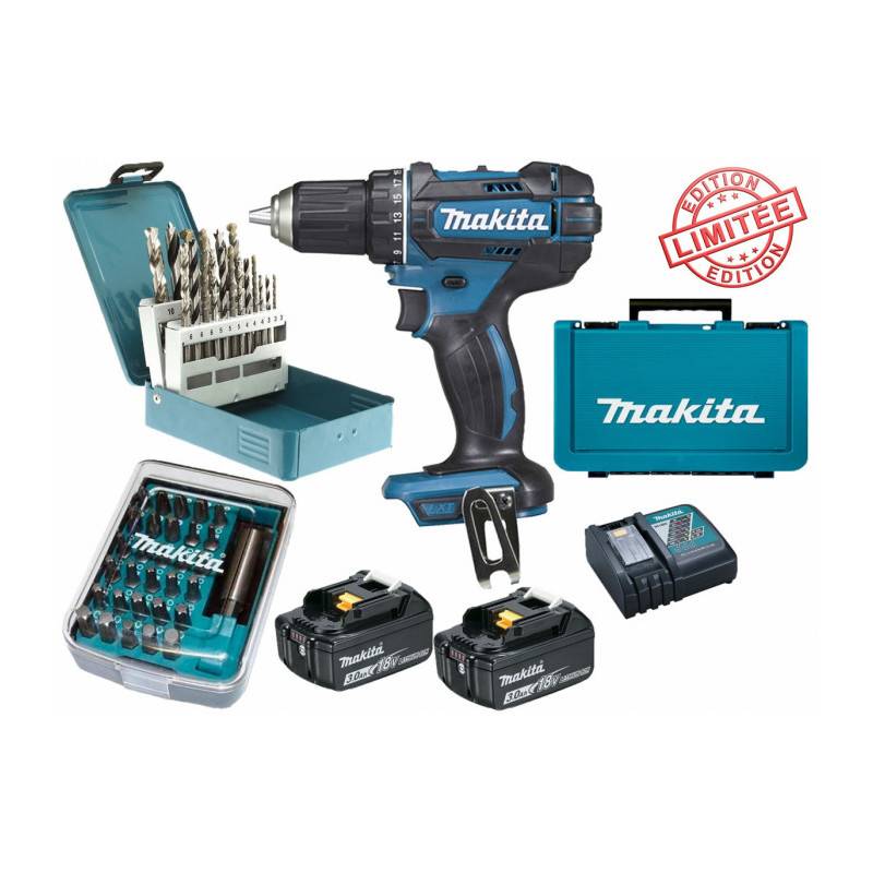 Perceuse visseuse Makita 18V 62Nm DDF482 + 2 batt 3 Ah + 30 embouts de vissage + 18 forets D-46202 Edition Limitée - Image 1