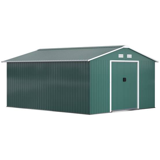 Abri de jardin en acier pour extérieur avec doubles portes coulissantes 340x386 cm vert - ComfortXL Outdoor Living - Image 1