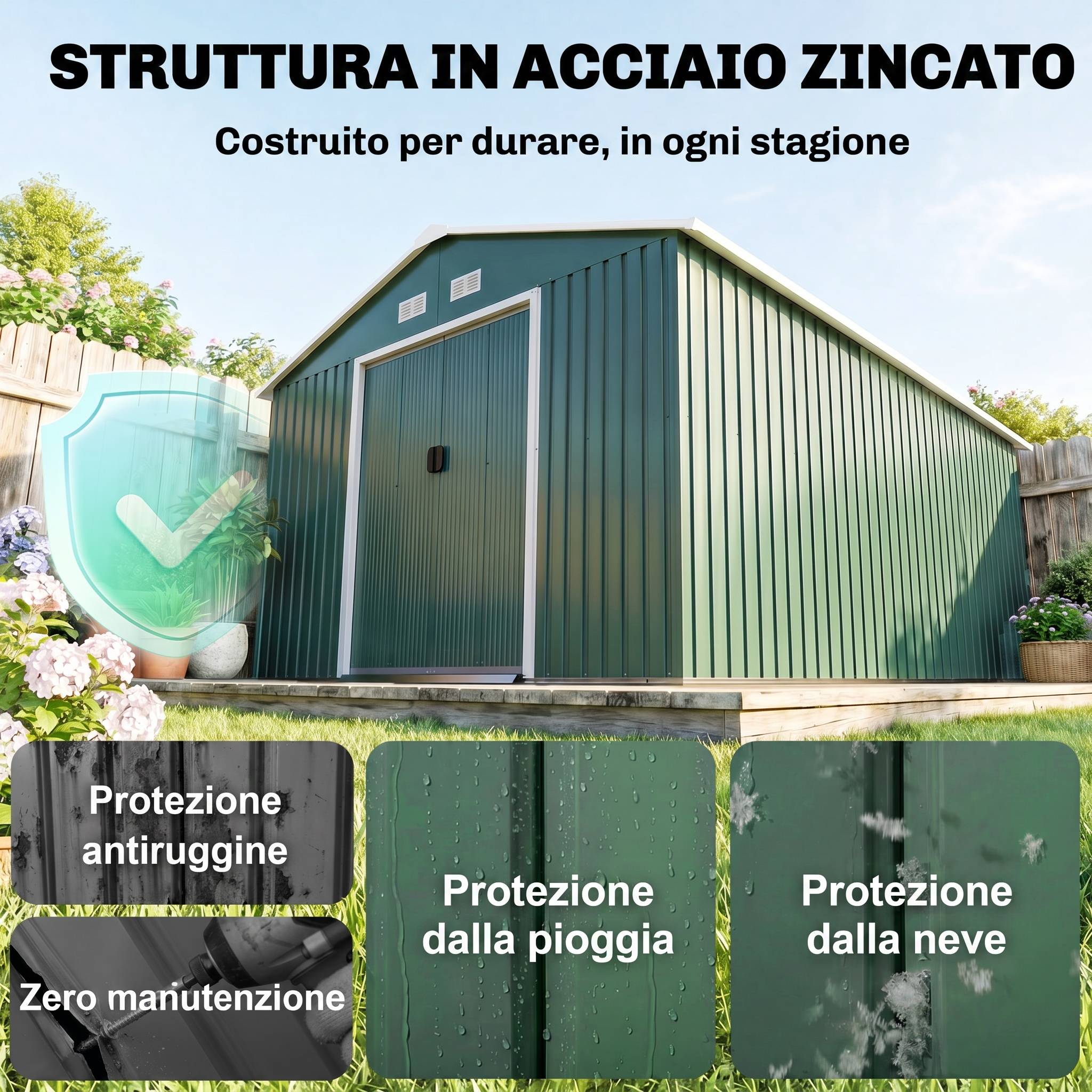 Abri de jardin en acier pour extérieur avec doubles portes coulissantes 340x386 cm vert - ComfortXL Outdoor Living - Image 6