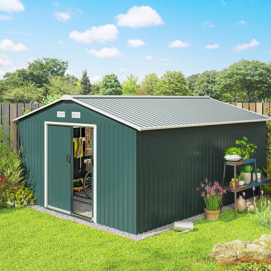 Abri de jardin en acier pour extérieur avec doubles portes coulissantes 340x386 cm vert - ComfortXL Outdoor Living - Image 4