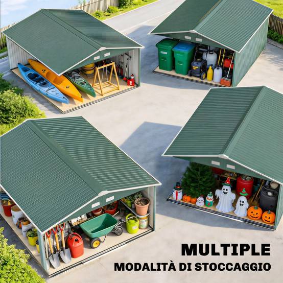 Abri de jardin en acier pour extérieur avec doubles portes coulissantes 340x386 cm vert - ComfortXL Outdoor Living - Image 9