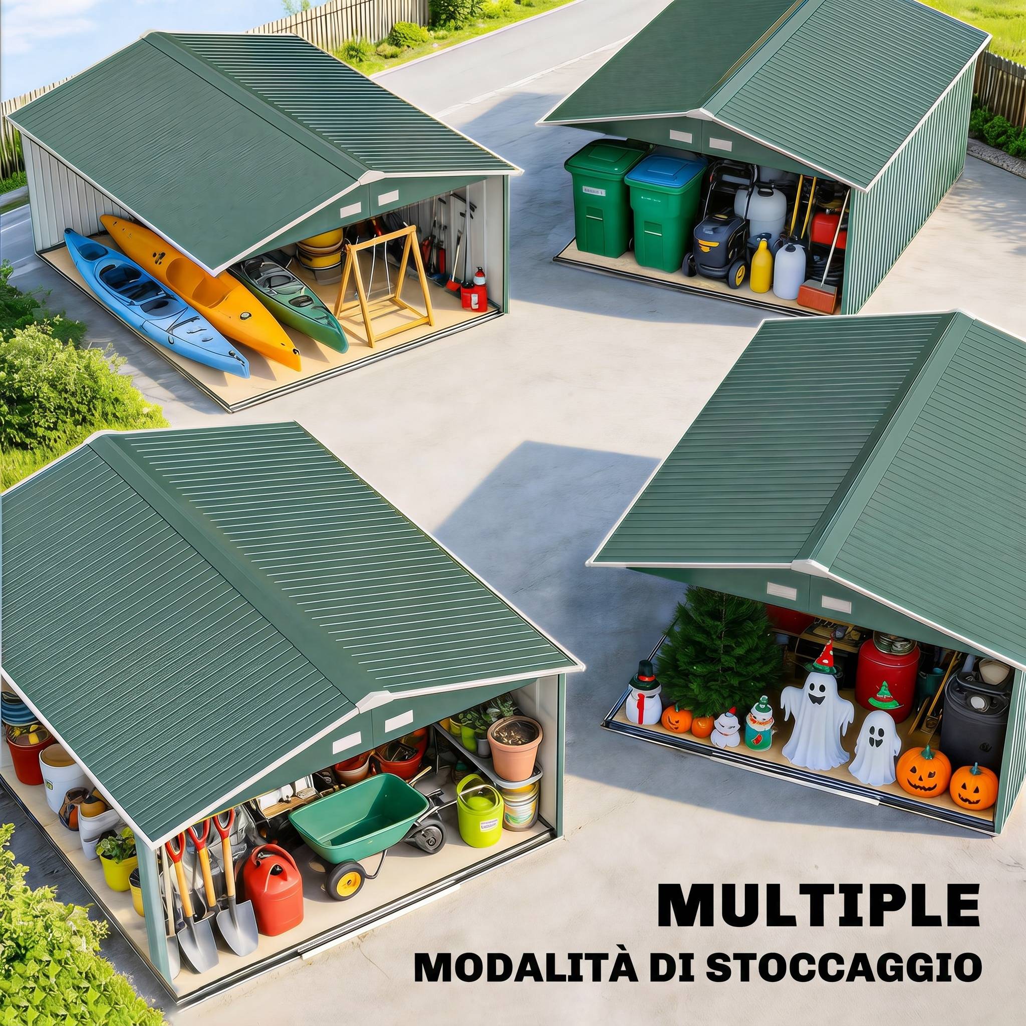 Abri de jardin en acier pour extérieur avec doubles portes coulissantes 340x386 cm vert - ComfortXL Outdoor Living - Image 9
