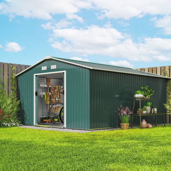 Abri de jardin en acier pour extérieur avec doubles portes coulissantes 340x386 cm vert - ComfortXL Outdoor Living - Image 3