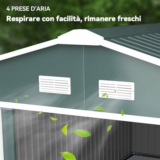 Abri de jardin en acier pour extérieur avec doubles portes coulissantes 340x386 cm vert - ComfortXL Outdoor Living - Image 10