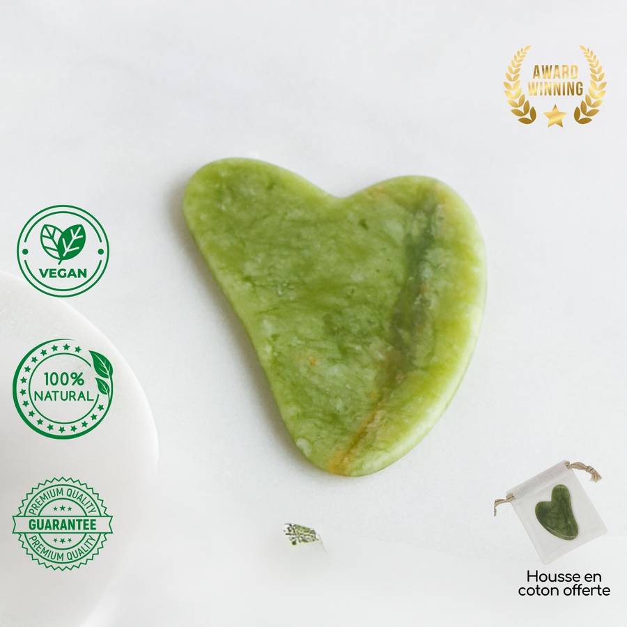 Gua Sha en Jade Vert Naturel pour Visage et Corps + Masque Yeux Thermothérapie Double utilisation Chaud/Froid - Sun&Sia - Image 5