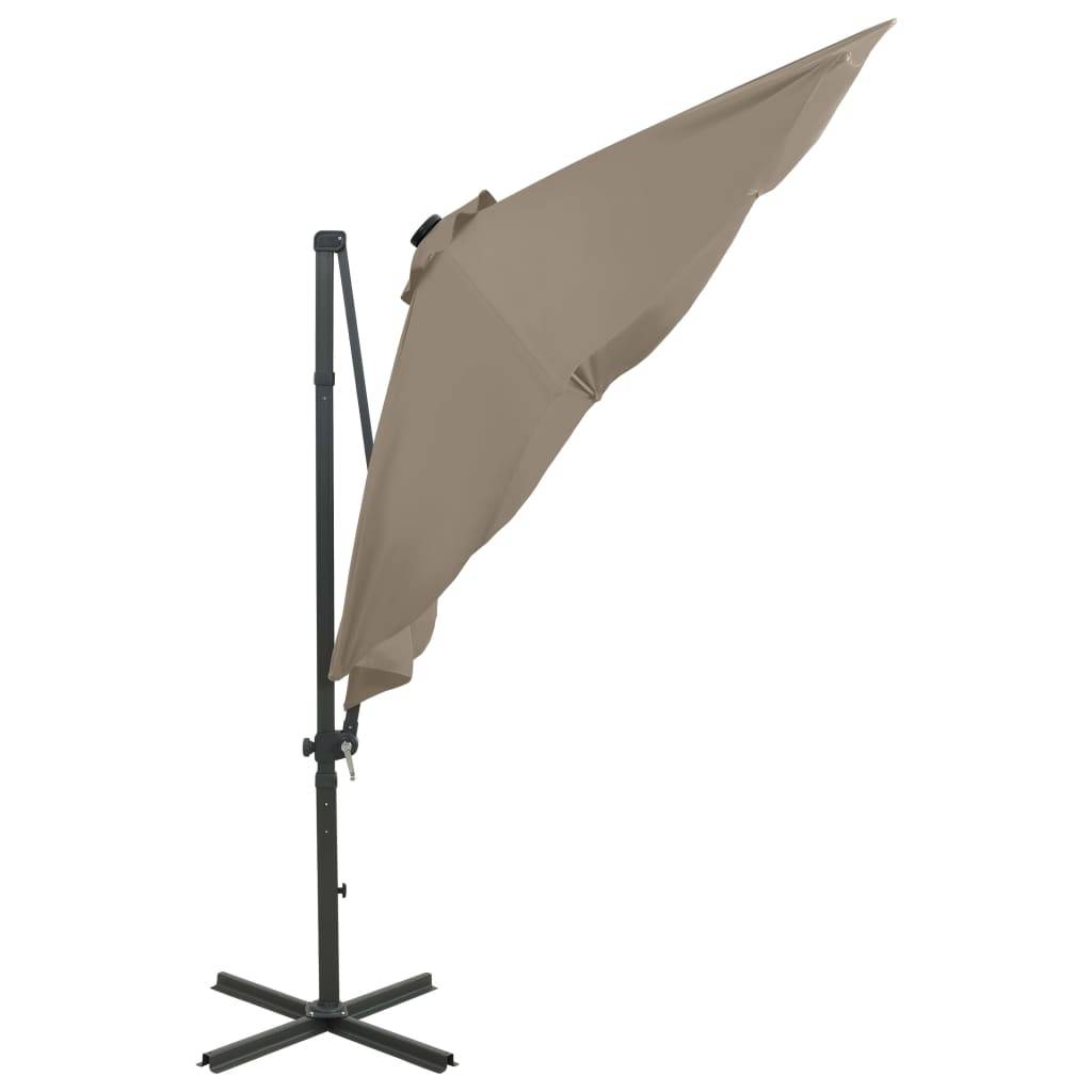 Helloshop26 - Parasol meuble de jardin déporté avec mât et lumières led 300 cm taupe - Image 5