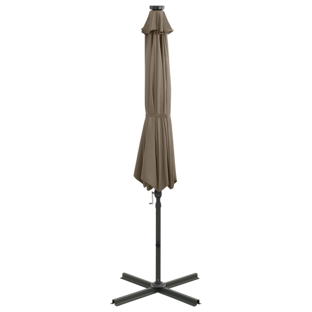 Helloshop26 - Parasol meuble de jardin déporté avec mât et lumières led 300 cm taupe - Image 6