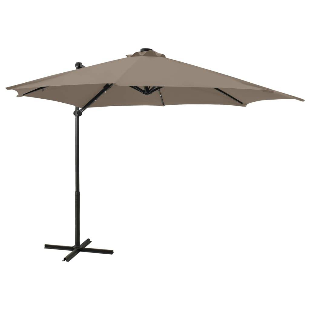 Helloshop26 - Parasol meuble de jardin déporté avec mât et lumières led 300 cm taupe - Image 1