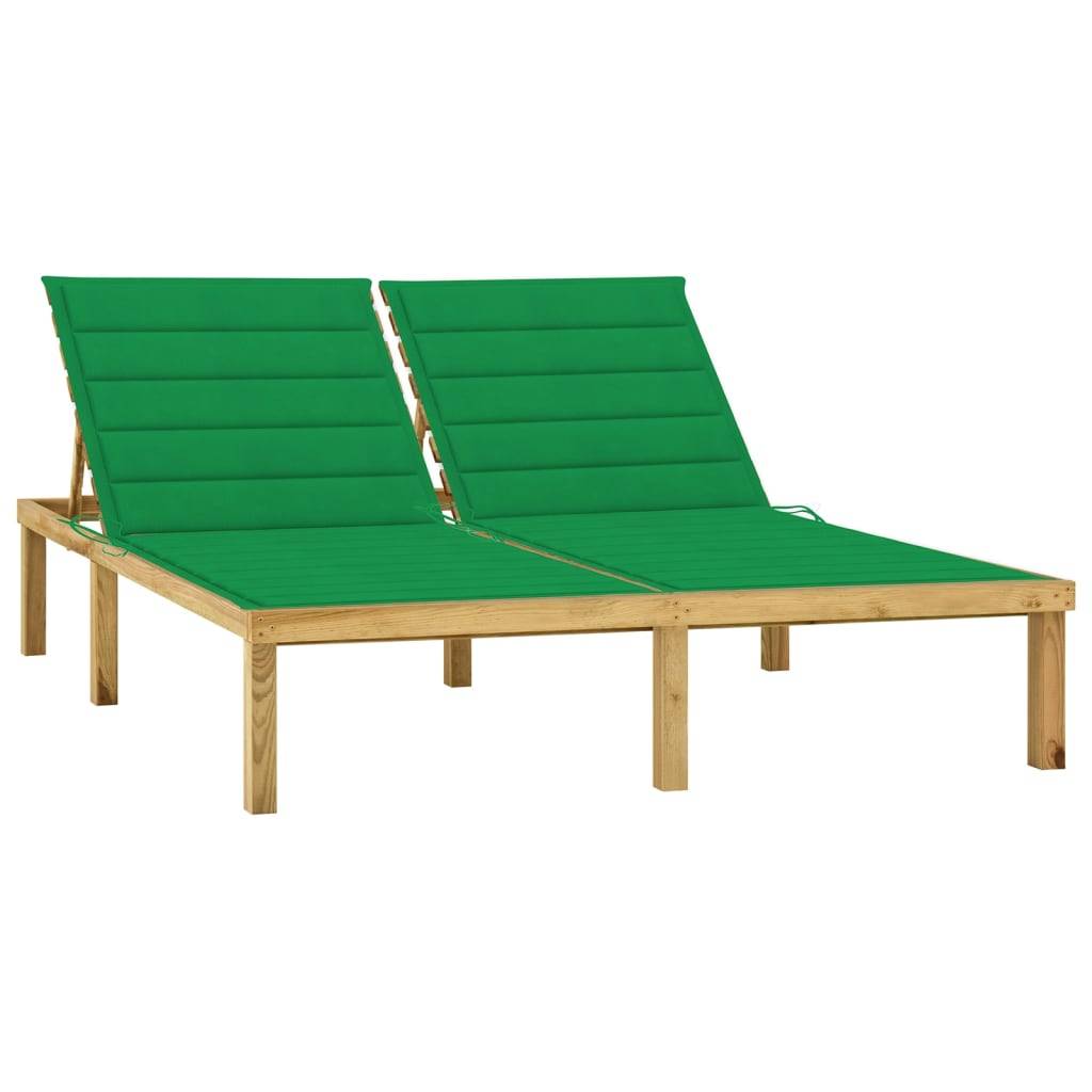 Helloshop26 - Transat chaise longue bain de soleil lit de jardin terrasse meuble d'extérieur double et coussins vert bois de pin imprégné - Image 1