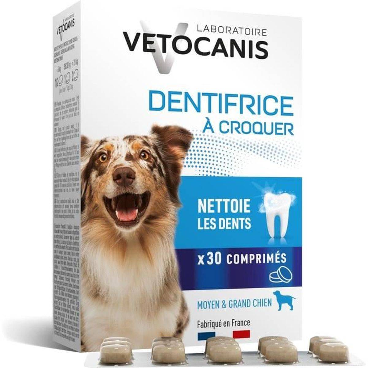 Dentifrice à croquer anti-tartre pour chien 30 comprimés arôme poulet - VETOCANIS - Image 1
