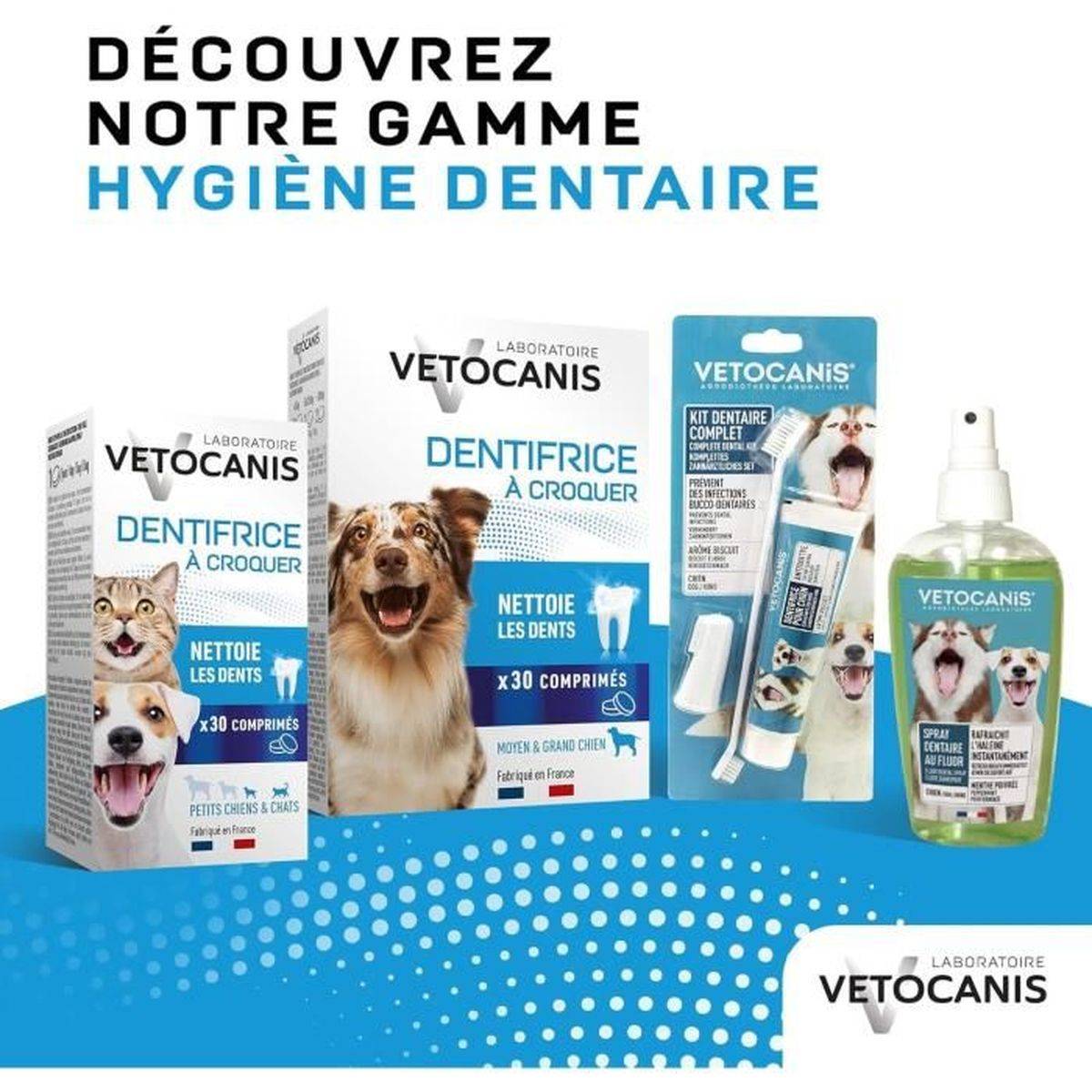 Dentifrice à croquer anti-tartre pour chien 30 comprimés arôme poulet - VETOCANIS - Image 5