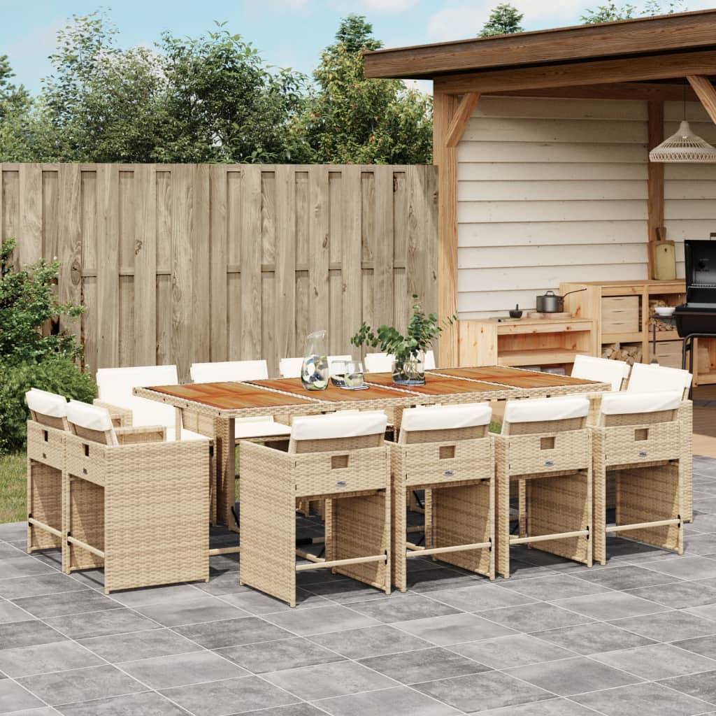 ComfortXL - Table et Chaises de Jardin 12 Places Résine Tressée Encastrable Plateau Bois Beige – ComfortXL Outdoor Living - Image 1