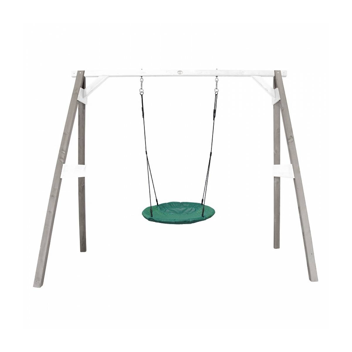 Portique en Bois AXI Gris Blanc avec Balançoire Nid Rond - Résistant et Écologique - Image 1