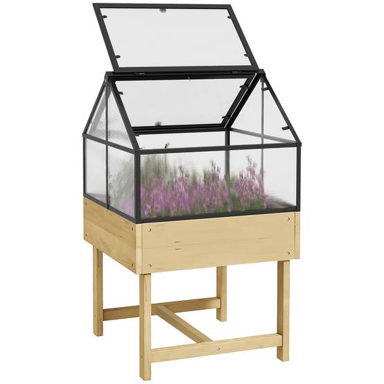 Mini serre sur pieds bois et polycarbonate balcon protection hivernale naturel - ComfortXL Outdoor Living - Image 1
