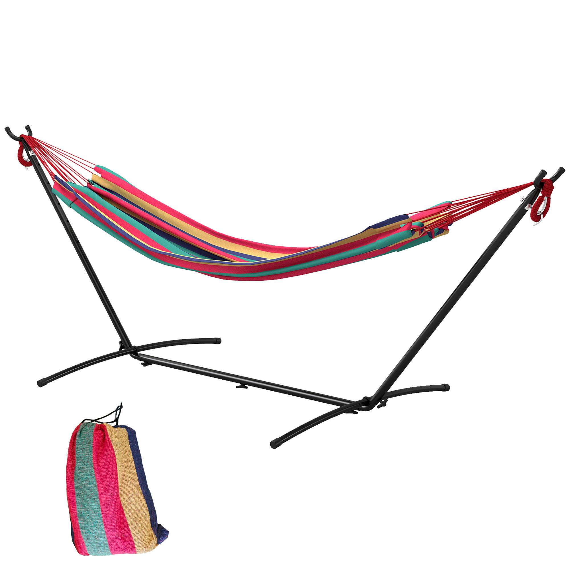 Hamac sur pied Métal Coton Jardin Terrasse Hauteur réglable 310cm Rouge - ComfortXL Outdoor Living - Image 1