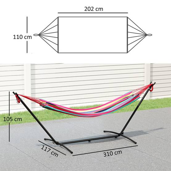 Hamac sur pied Métal Coton Jardin Terrasse Hauteur réglable 310cm Rouge - ComfortXL Outdoor Living - Image 5