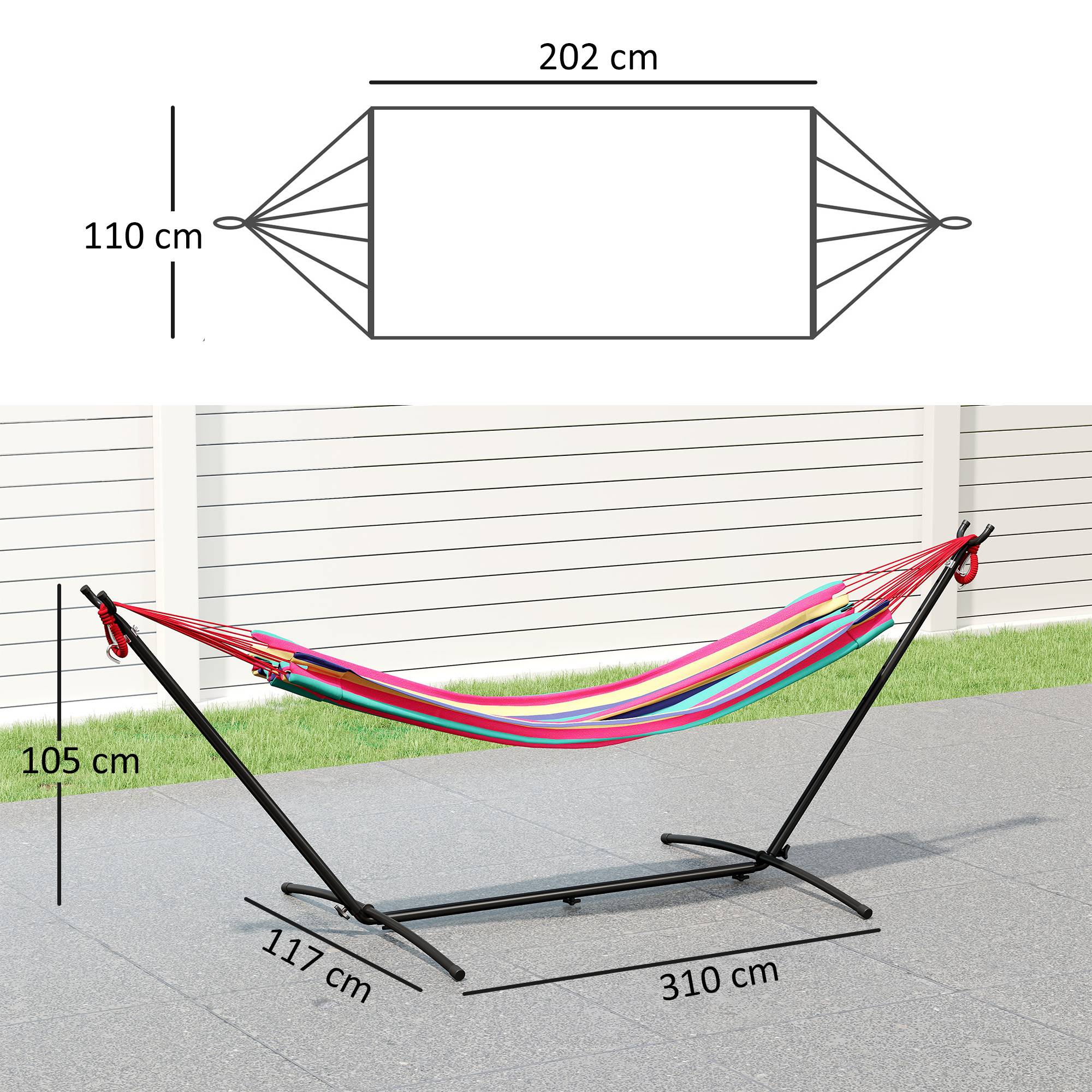 Hamac sur pied Métal Coton Jardin Terrasse Hauteur réglable 310cm Rouge - ComfortXL Outdoor Living - Image 5