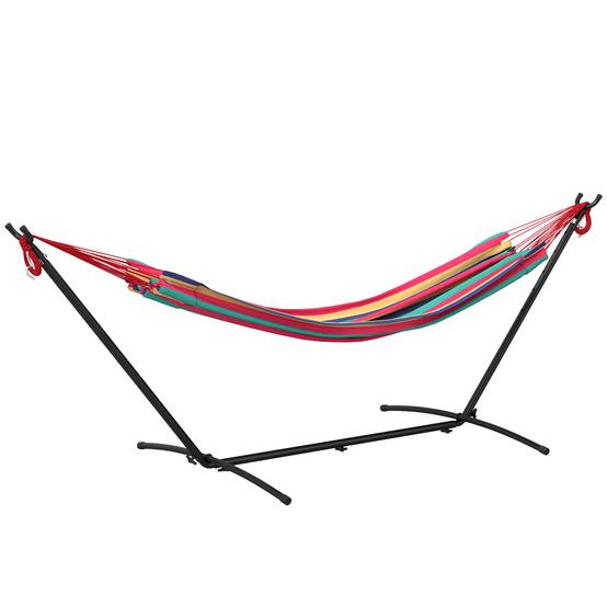 Hamac sur pied Métal Coton Jardin Terrasse Hauteur réglable 310cm Rouge - ComfortXL Outdoor Living - Image 2