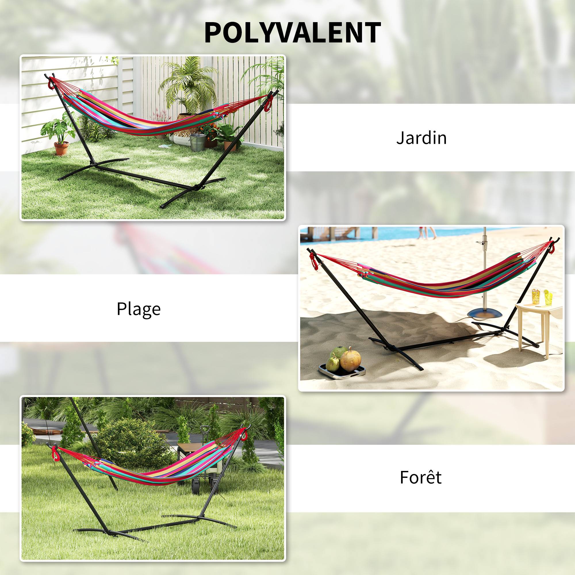 Hamac sur pied Métal Coton Jardin Terrasse Hauteur réglable 310cm Rouge - ComfortXL Outdoor Living - Image 8