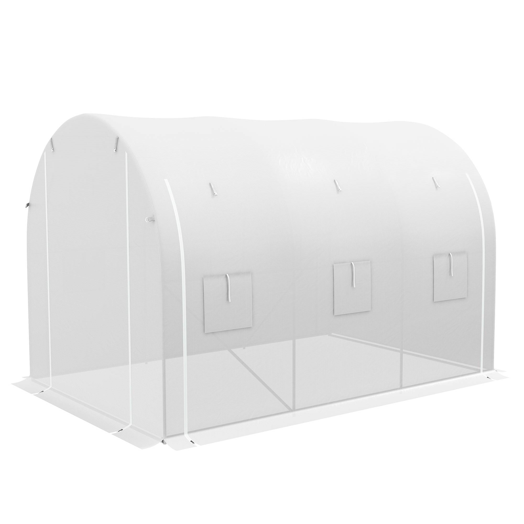 Sans Marque - Serre jardin 3x2 m 1 porte 2 panneaux latéraux zippés 6 fenêtres serre potager extérieur blanche - Image 2