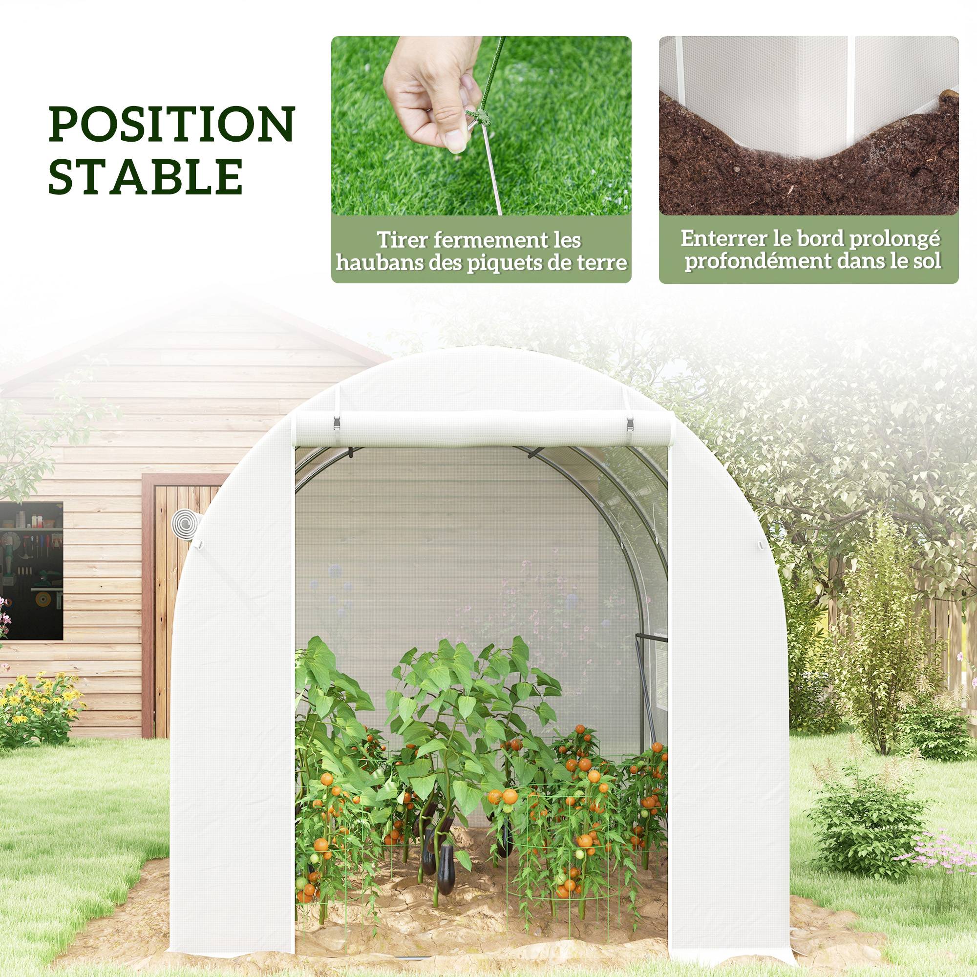 Sans Marque - Serre jardin 3x2 m 1 porte 2 panneaux latéraux zippés 6 fenêtres serre potager extérieur blanche - Image 9