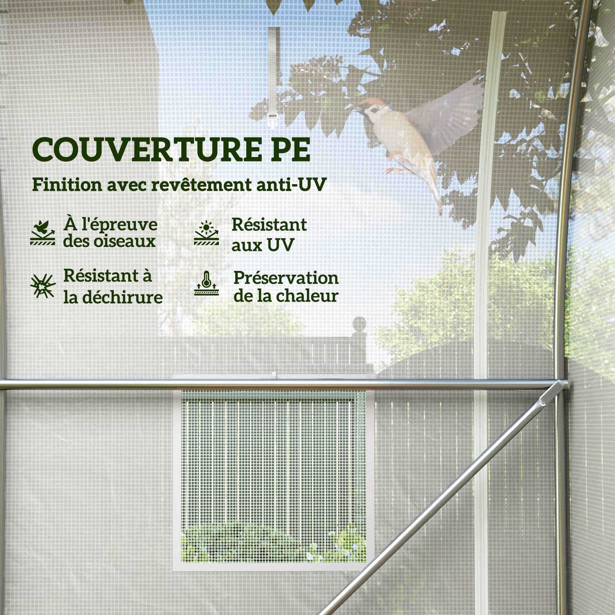 Sans Marque - Serre jardin 3x2 m 1 porte 2 panneaux latéraux zippés 6 fenêtres serre potager extérieur blanche - Image 6